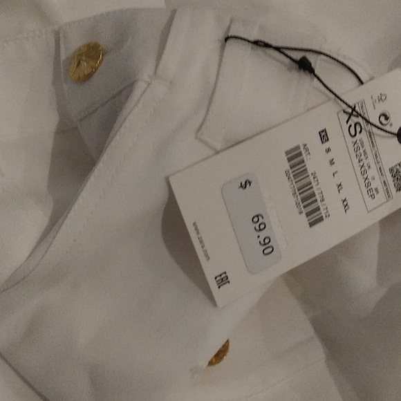 Zara white high rise gold buttoned straight trousers - Picture 4 of 4